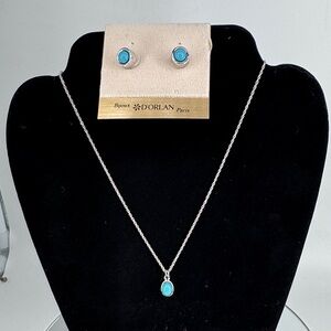 D'Orlan Silver Necklace with Turquoise Pendant and Earrings Set 
Necklace P03
